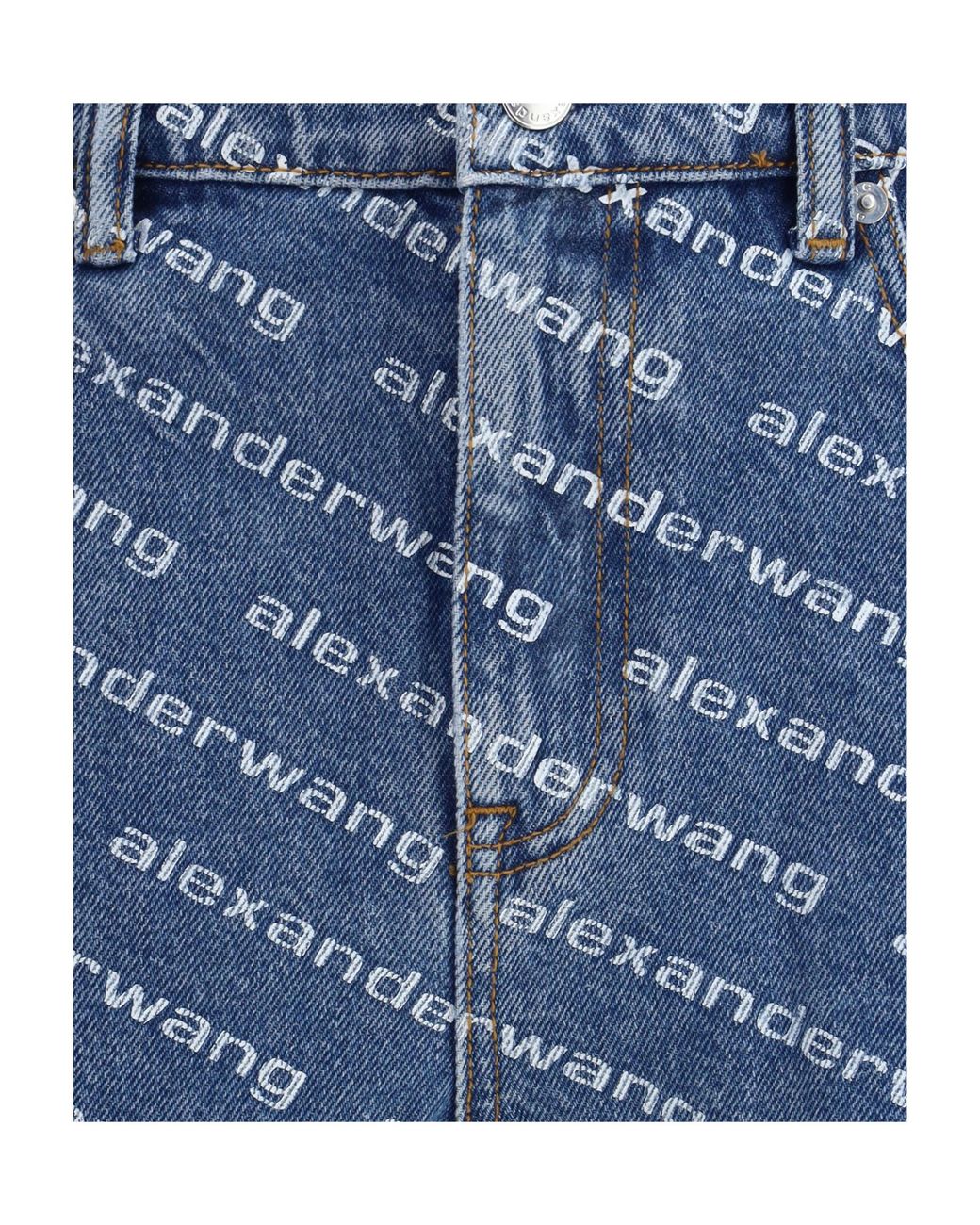 Alexander Wang Blue Logo Monogrammed Denim Shorts