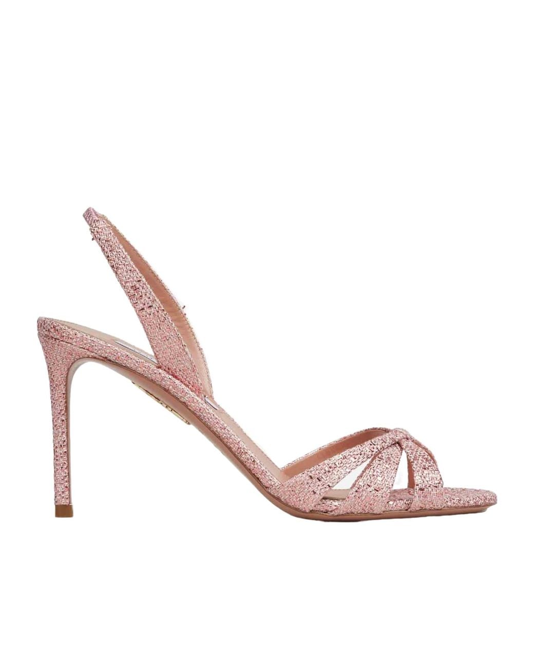 Aquazzura Pink Woven-Texture Crossover-Strap Pumps