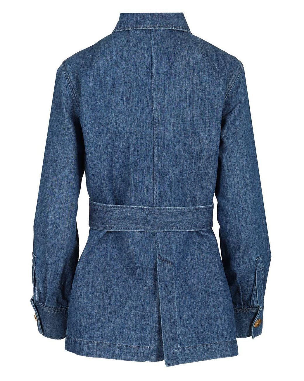 Valentino Blue Sahariana Belted Waist Denim Jacket