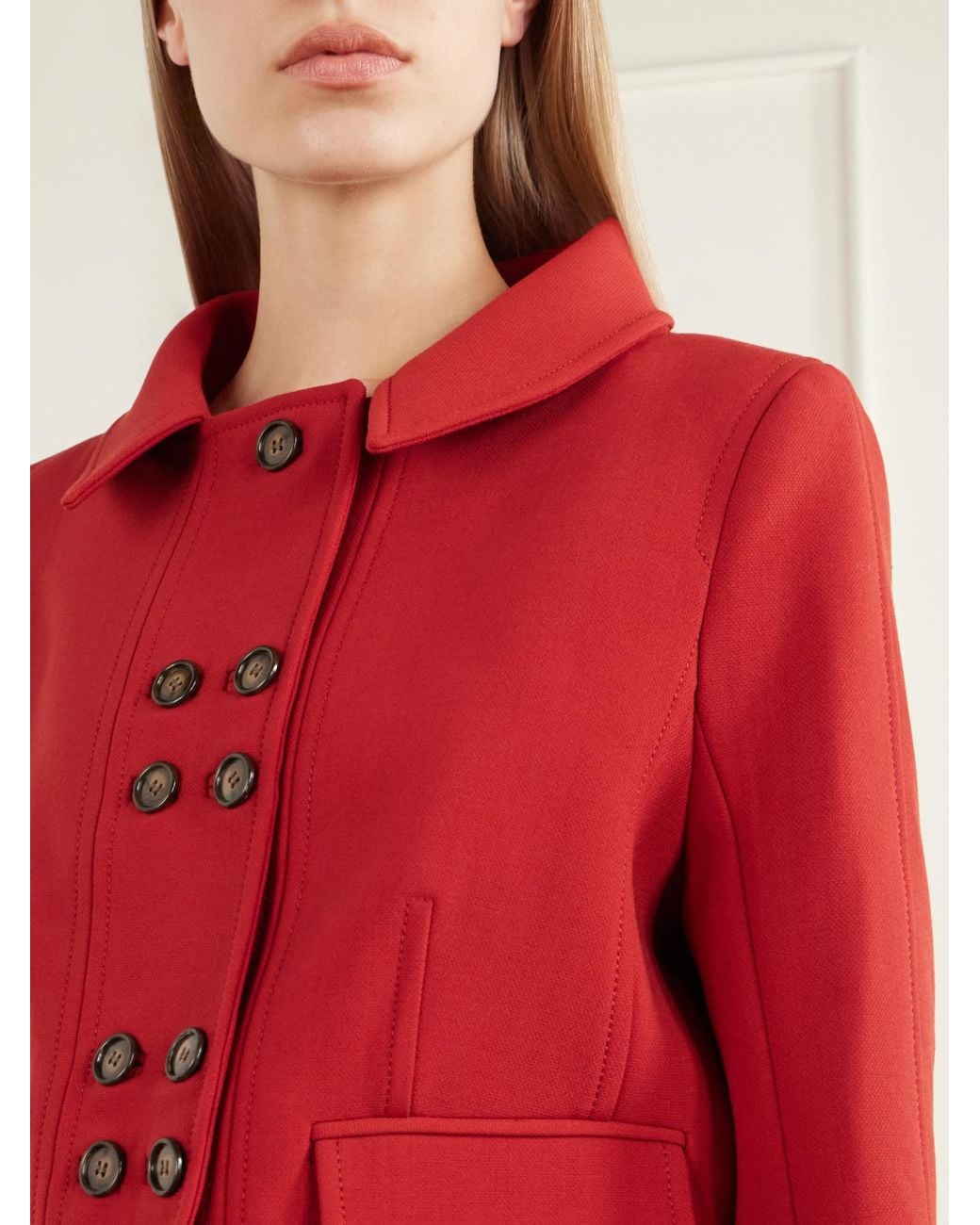 Emilia Wickstead Red Cropped Darted Birdseye Jacket