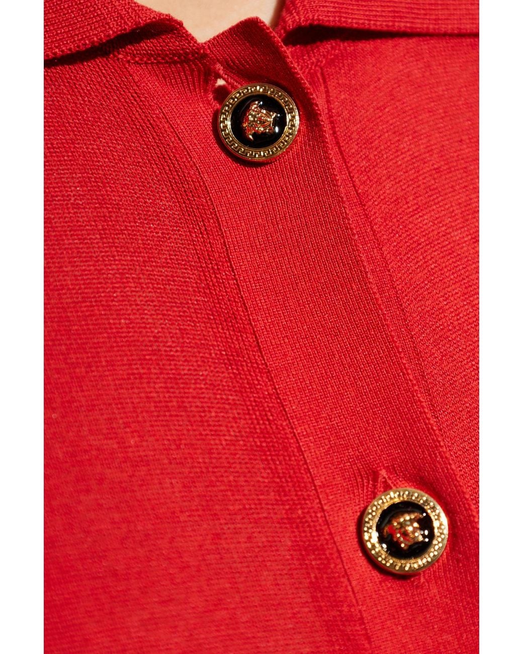 Versace Red Logo-Patch Polo Cardigan