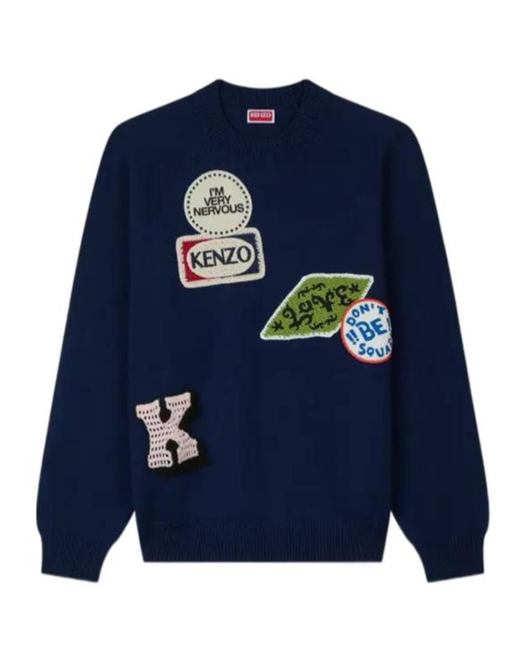 KENZO Blue Embroidered Sweater With Badges for men