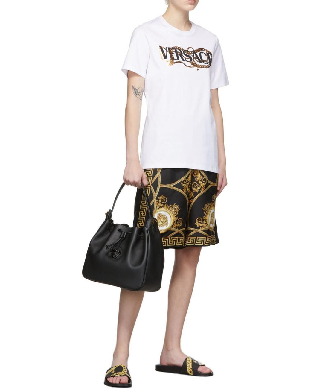 Versace White Logo Printed Crewneck T-Shirt