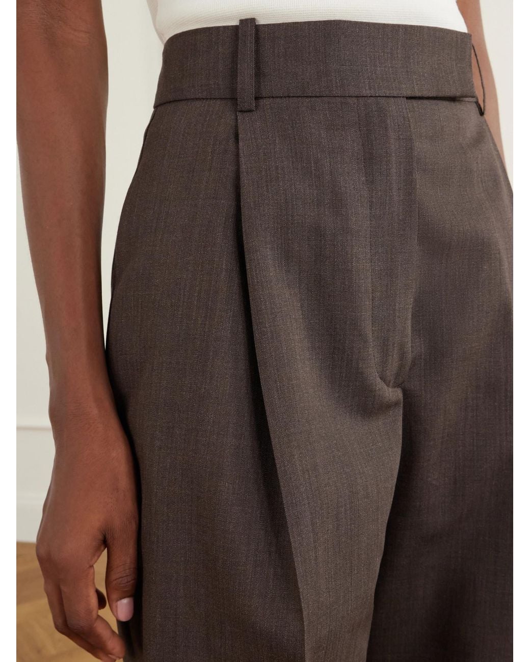 Rohe Brown Pleated Virgin Wool Straight-Leg Pants