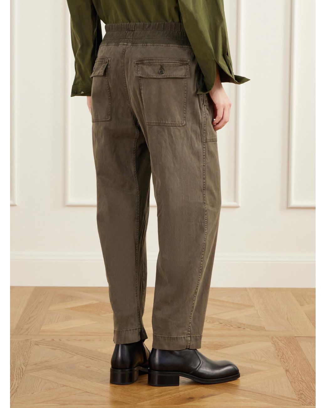 James Perse Green Rib-Trimmed Cotton-Twill Tapered Pants