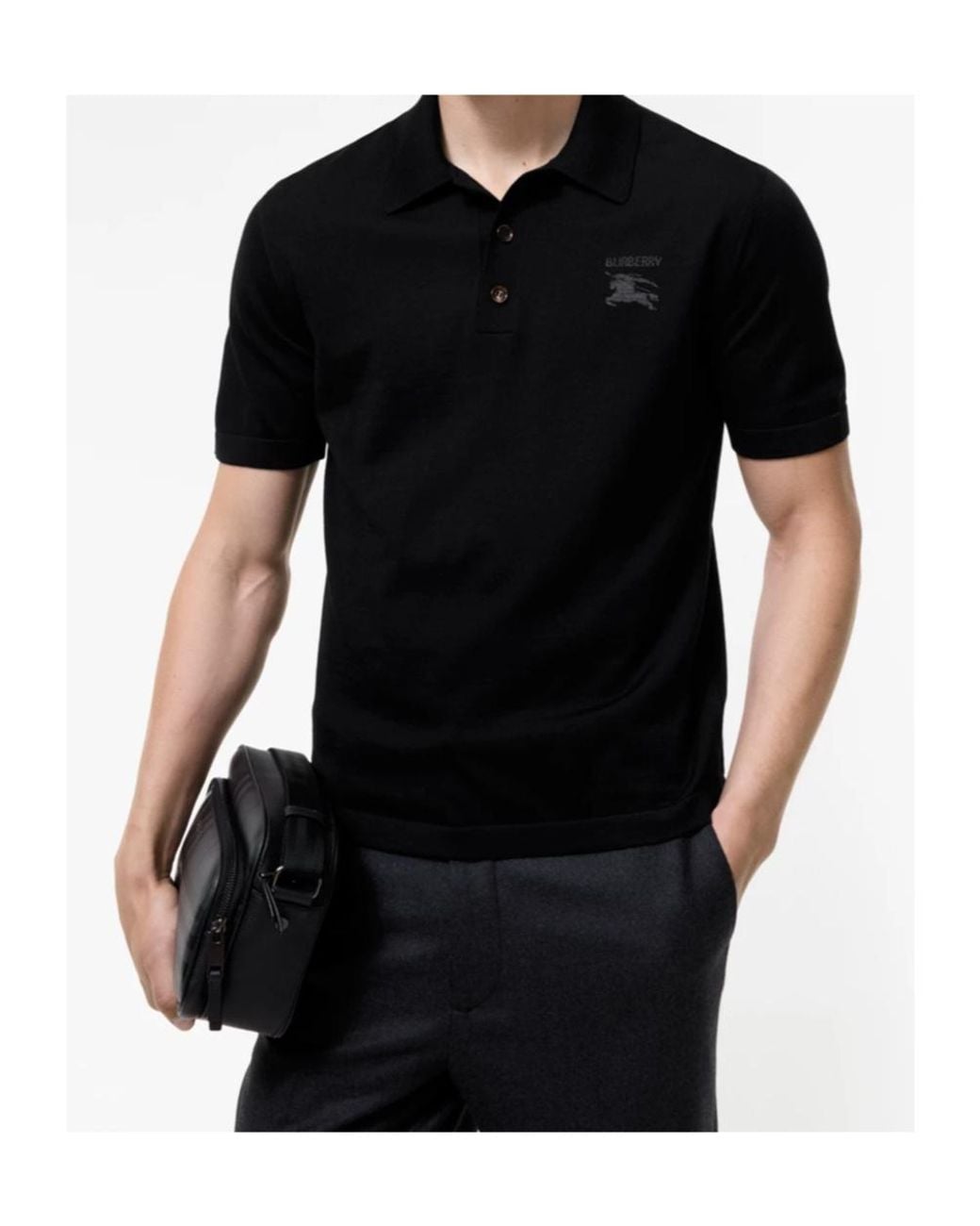 Burberry Black Emory Logo Short-Sleeve Polo Shirt for men