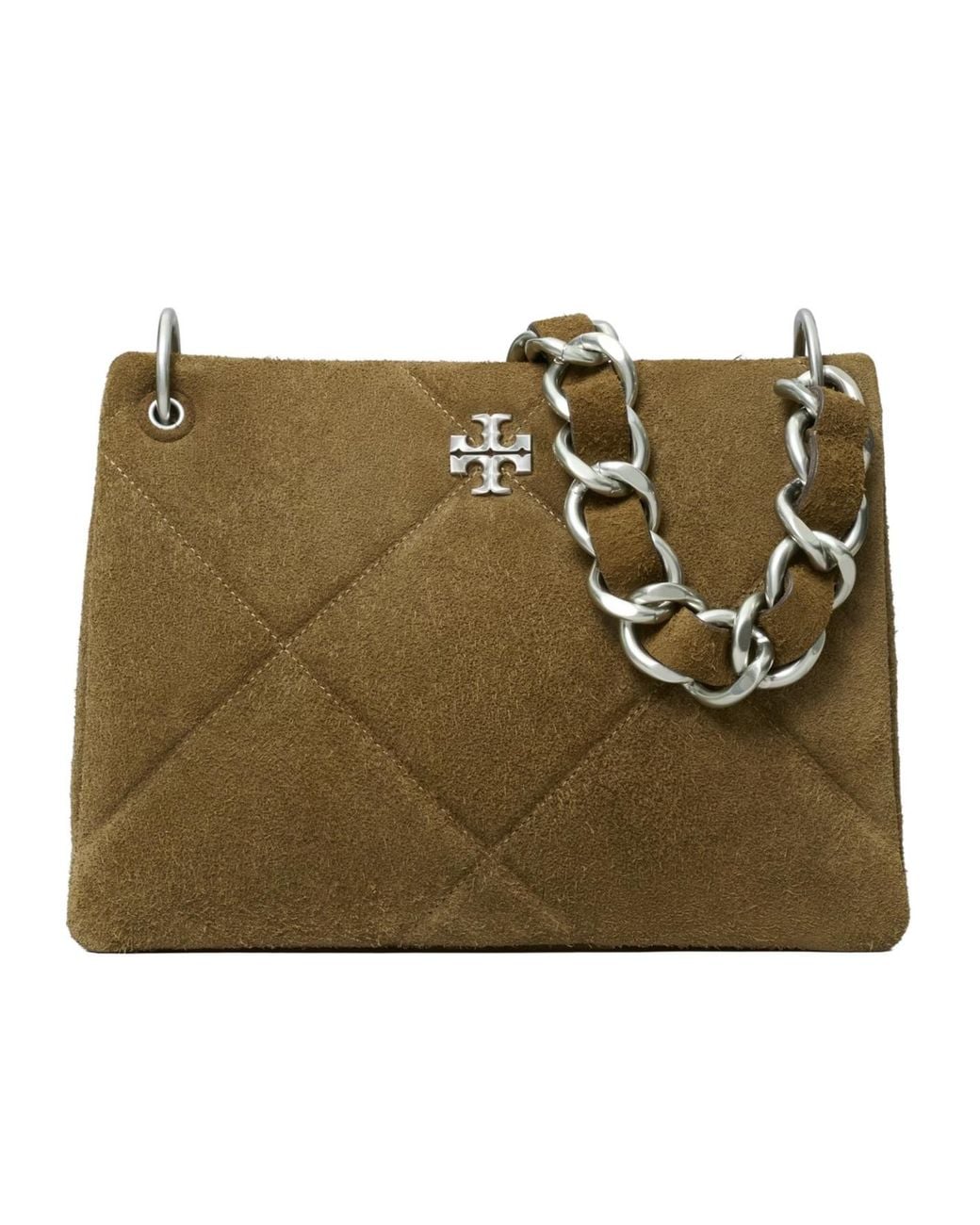 Tory Burch Green Small Kira Quilted Suede Shoulder Bag