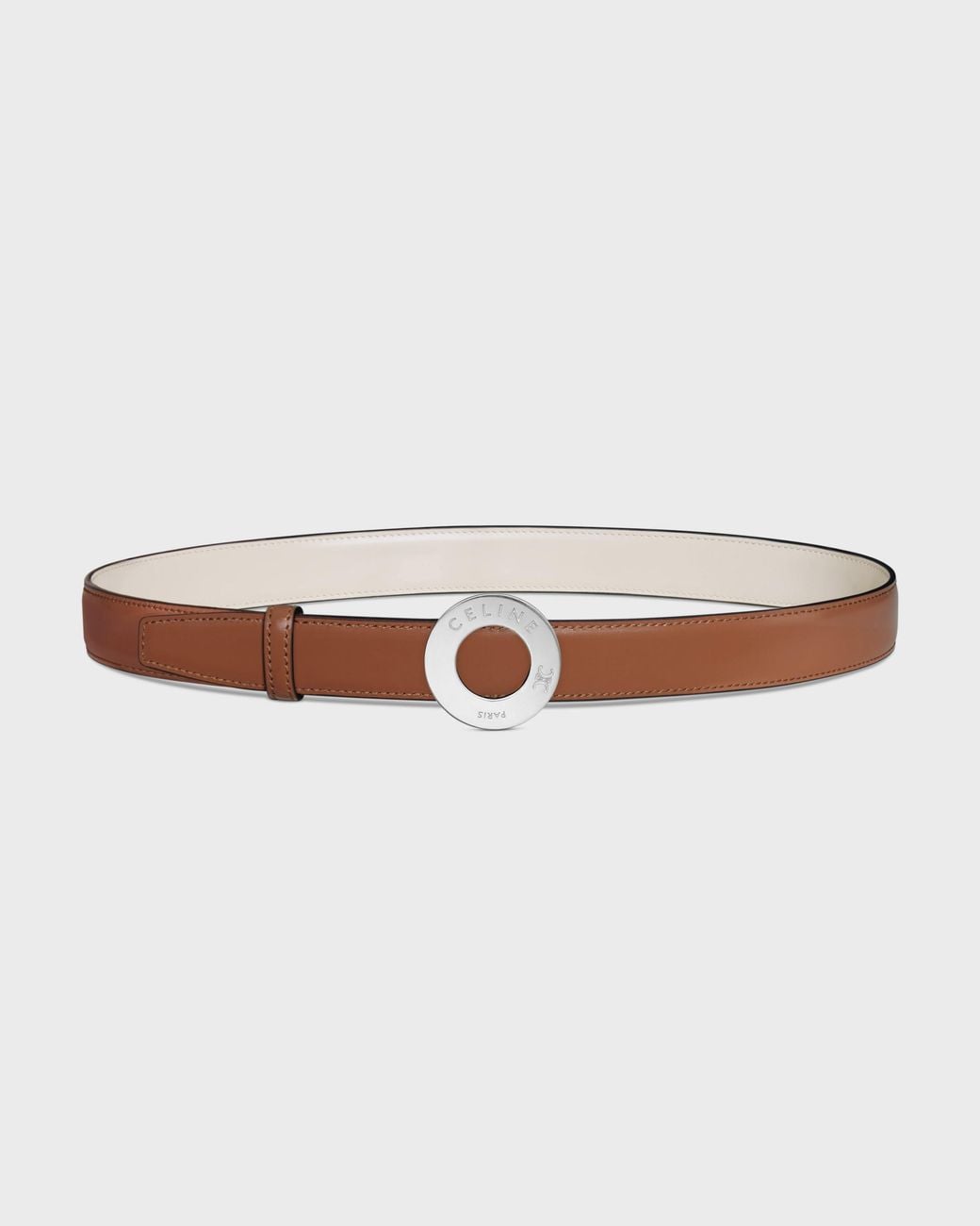 Céline White 25Mm Double-Sided Leather Belt With Disc Buckle