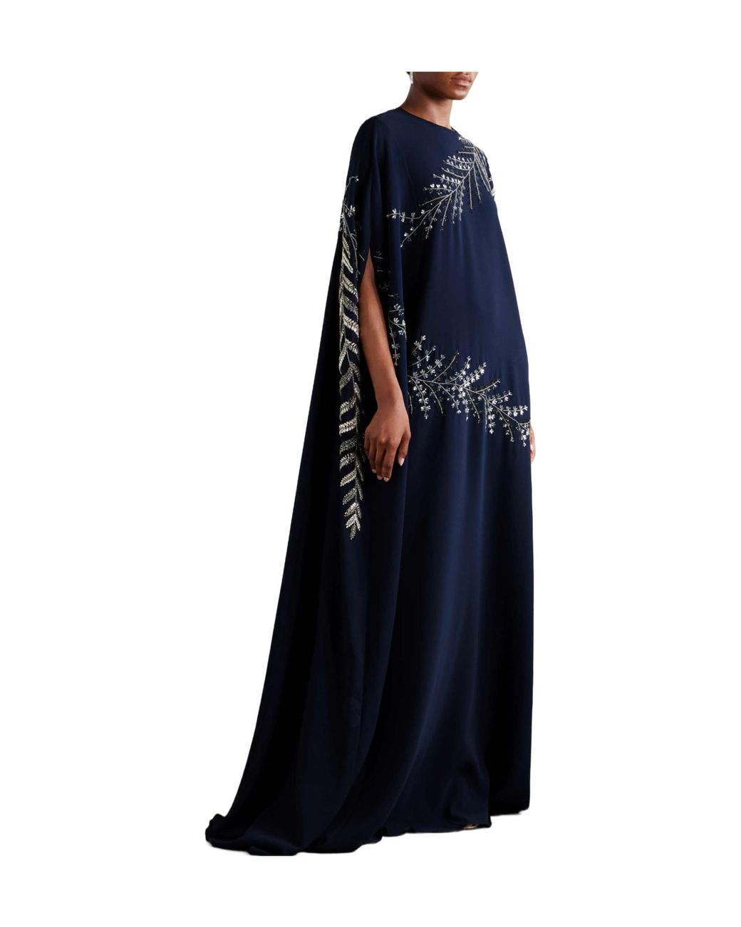 Oscar de la Renta Blue Embellished Stretch-Silk Georgette Gown