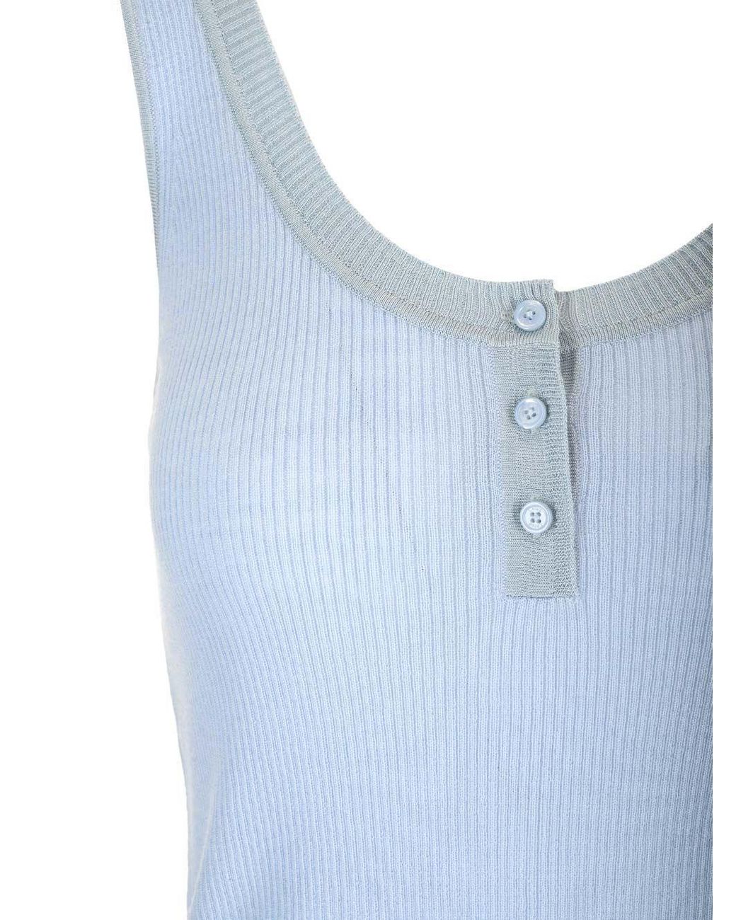 Chloé Blue Ribbed Button-Fastening Top