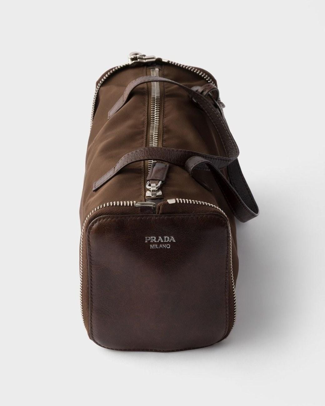 Prada Brown Re-Nylon And Leather Foldable Mini Duffel Bag