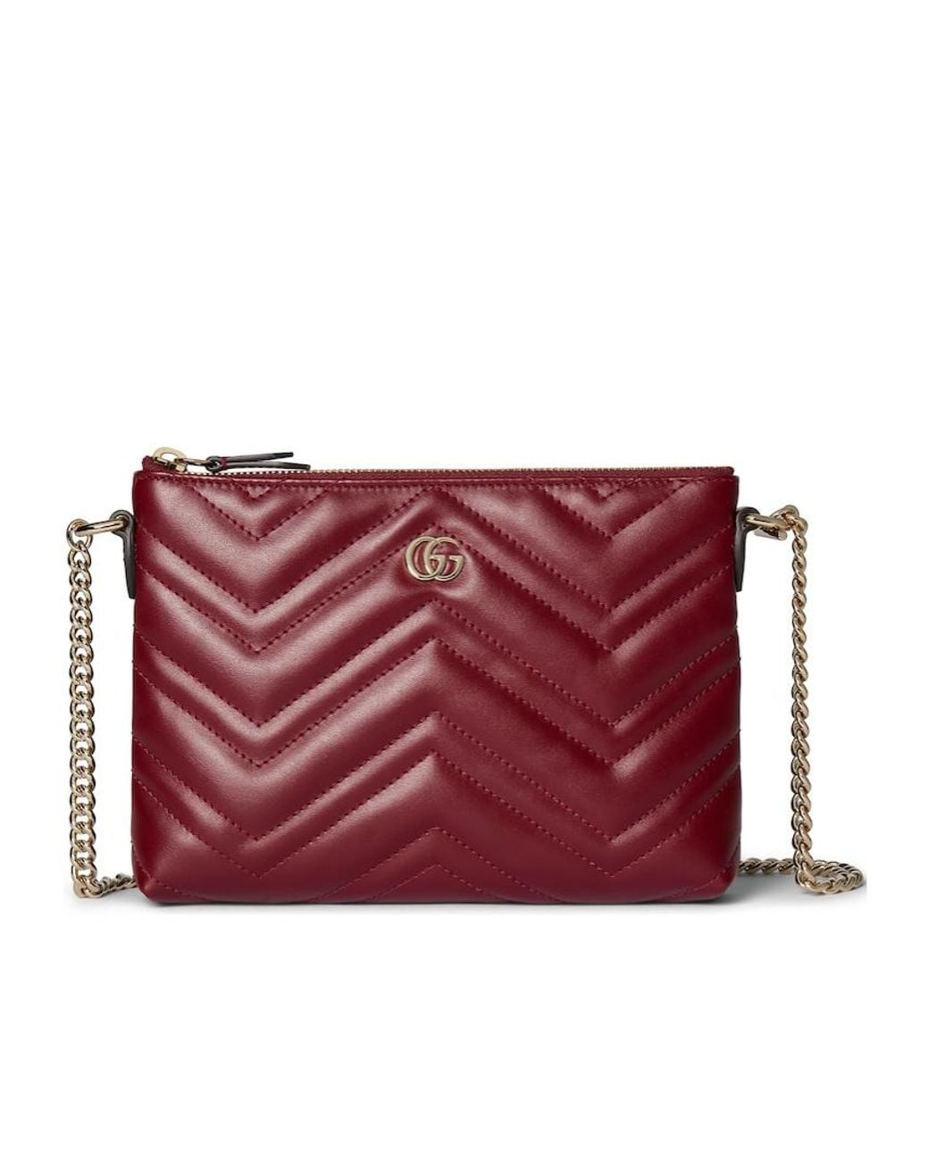 Gucci Red Gg Marmont Pochette With Chain