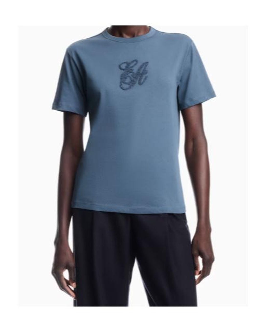 Emporio Armani Blue Supima Jersey T-Shirt With Signature Capsule Logo Embroidery
