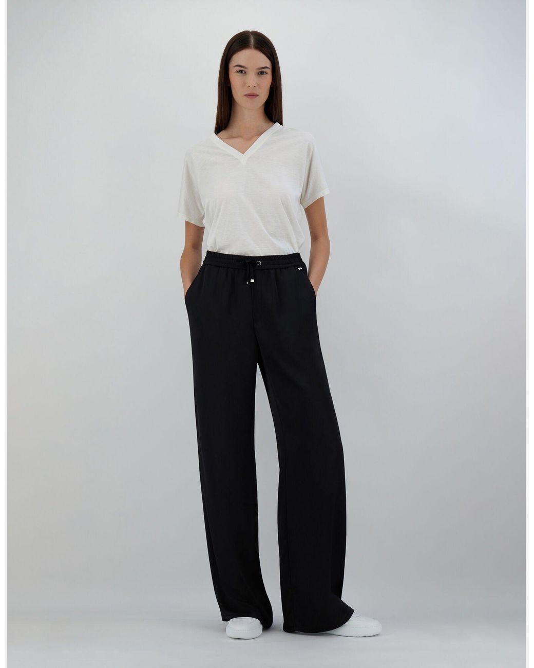Herno Black Wide Leg Satin Trousers