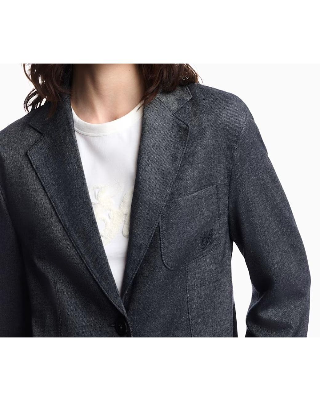 Emporio Armani Blue Wool Blend Blazer With Denim Effect Signature Capsule