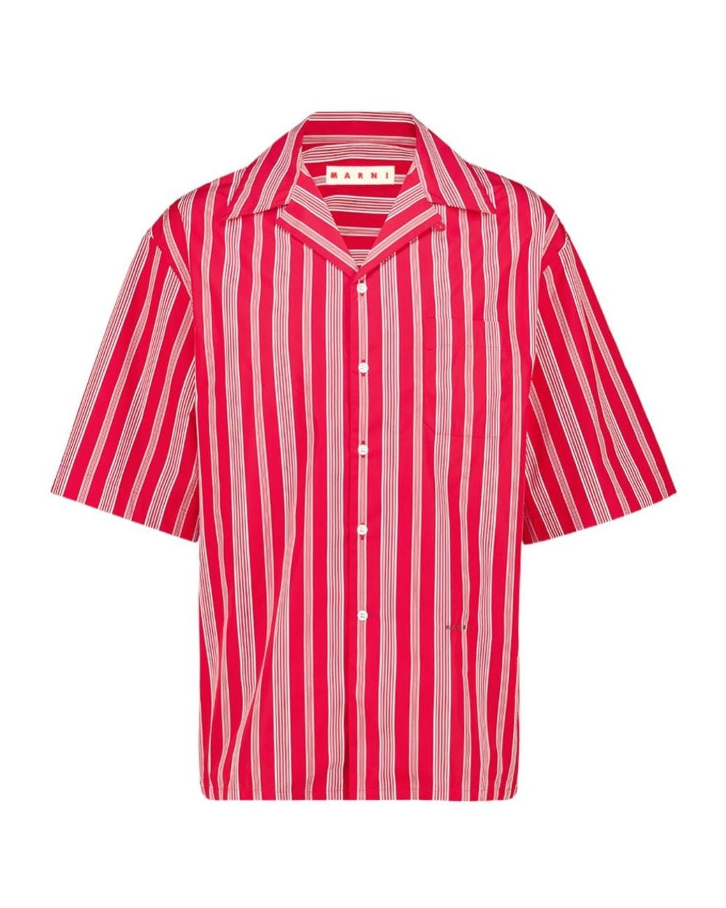 Marni Red Striped Short-Sleeve Shirt for men