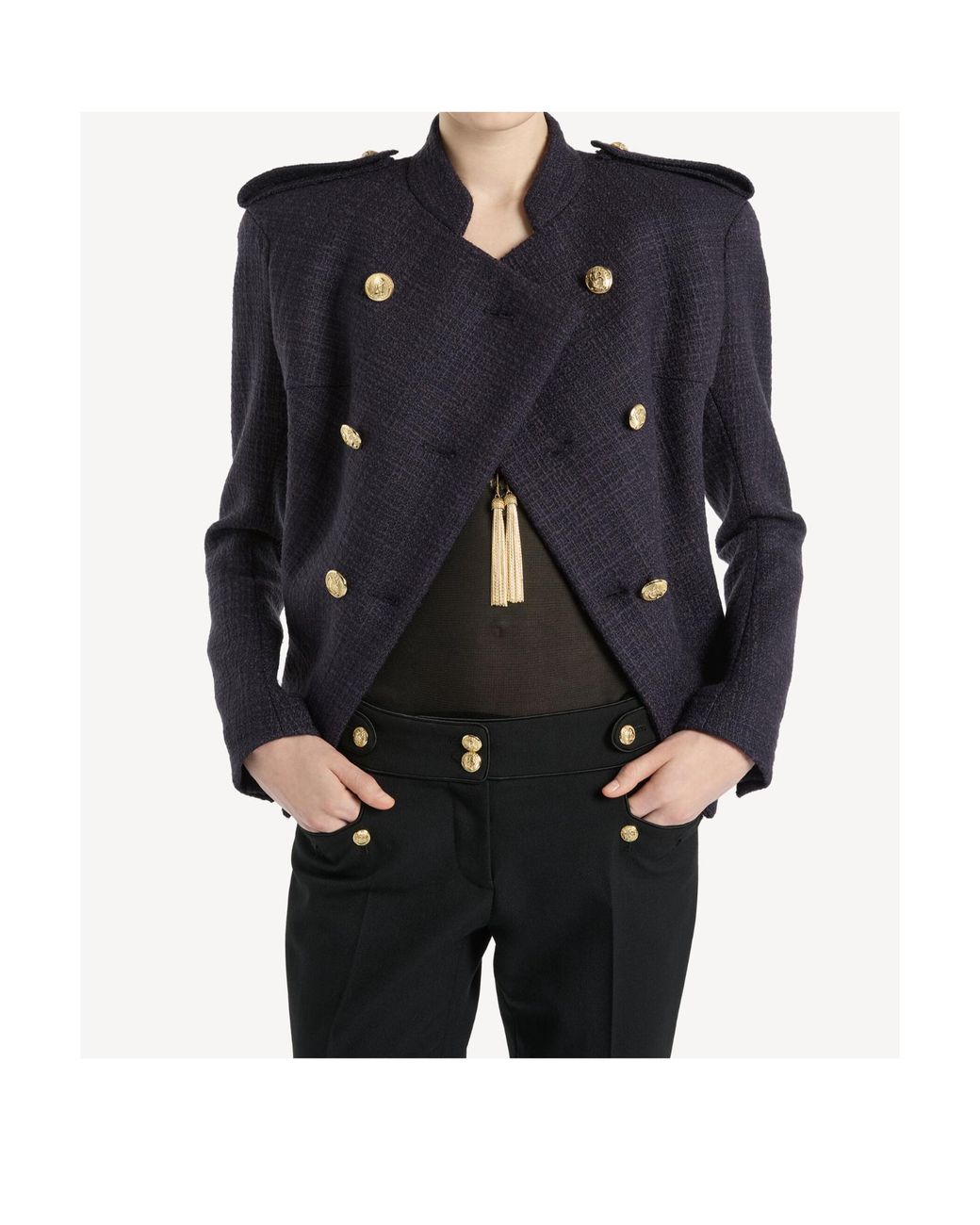 Balmain Blue Tweed Structured Double-Breasted Blazer