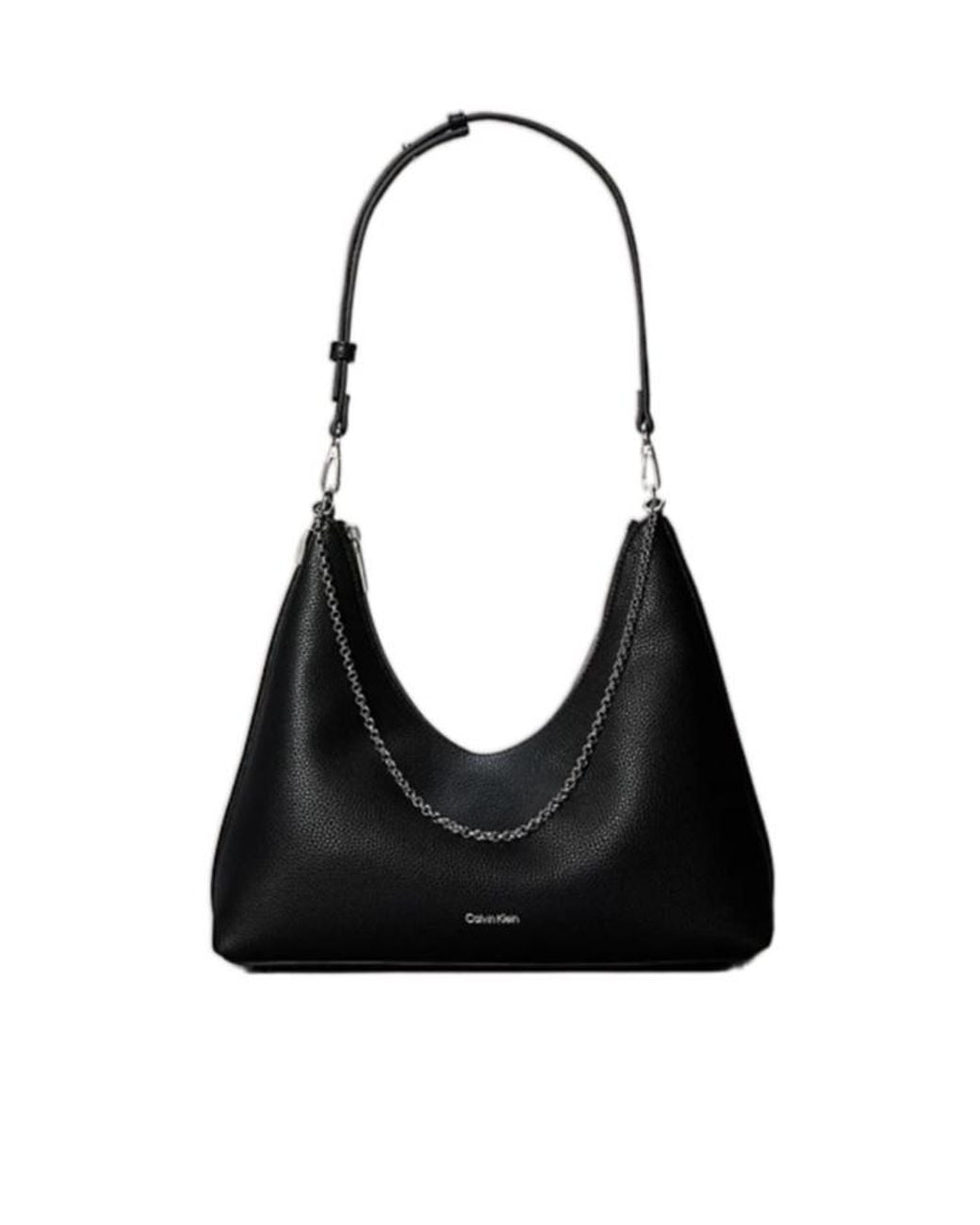 Calvin Klein Black Chain-Detail Pebbled Shoulder Bag