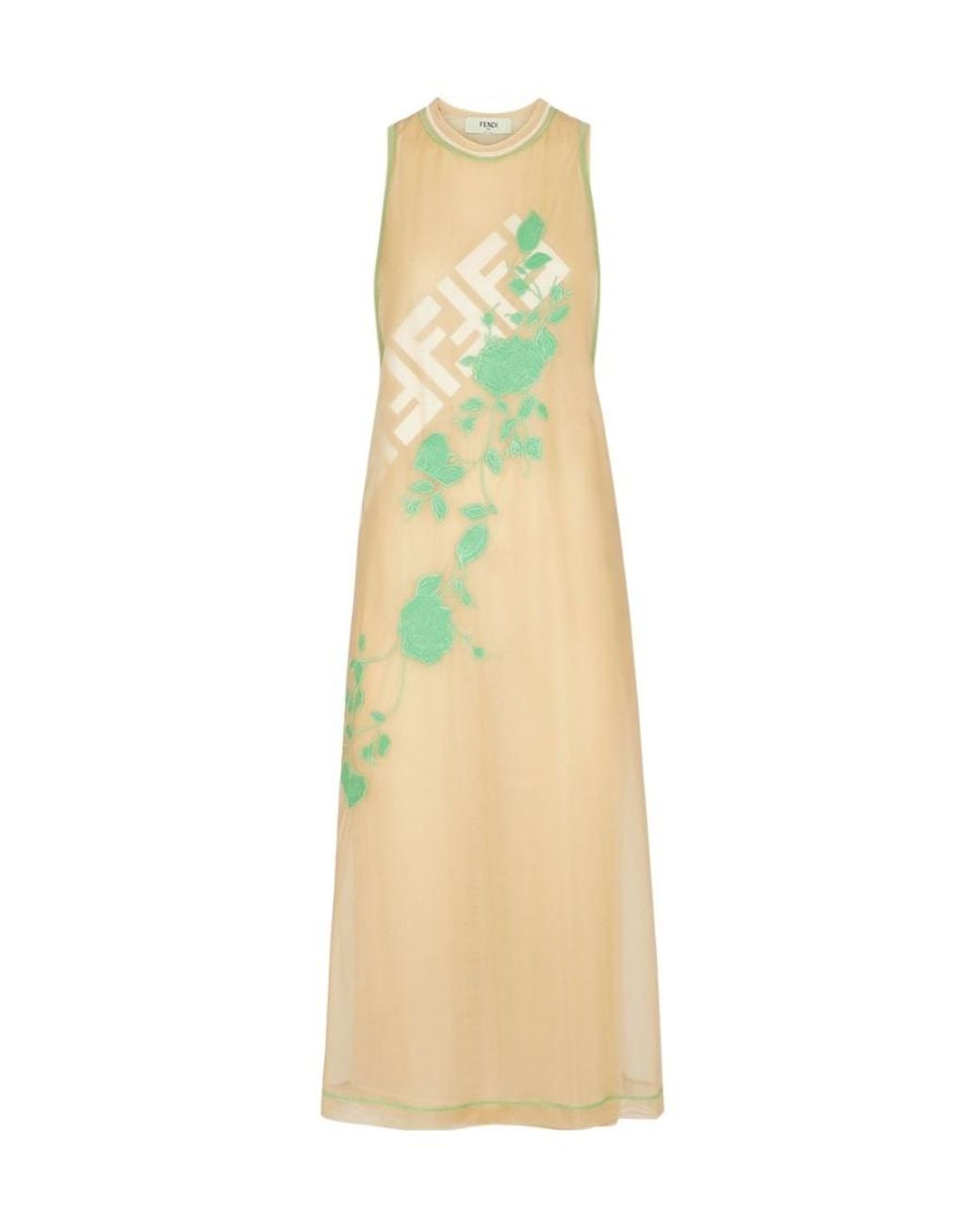 Fendi Metallic Floral Embroidered Sleeveless Dress
