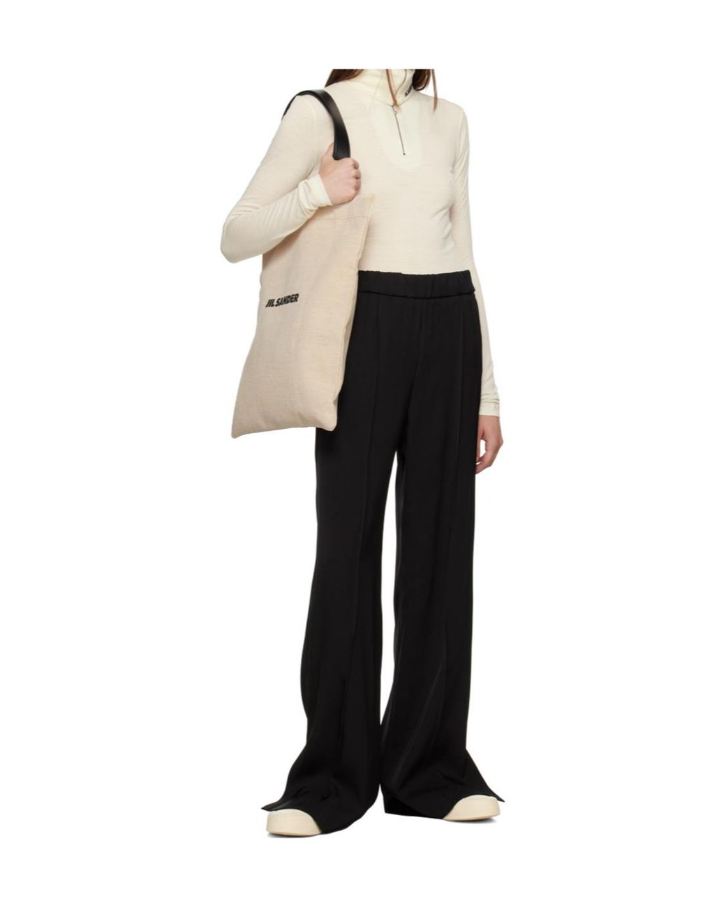 Jil Sander Natural Logo Detailed Rectangular Tote Bag