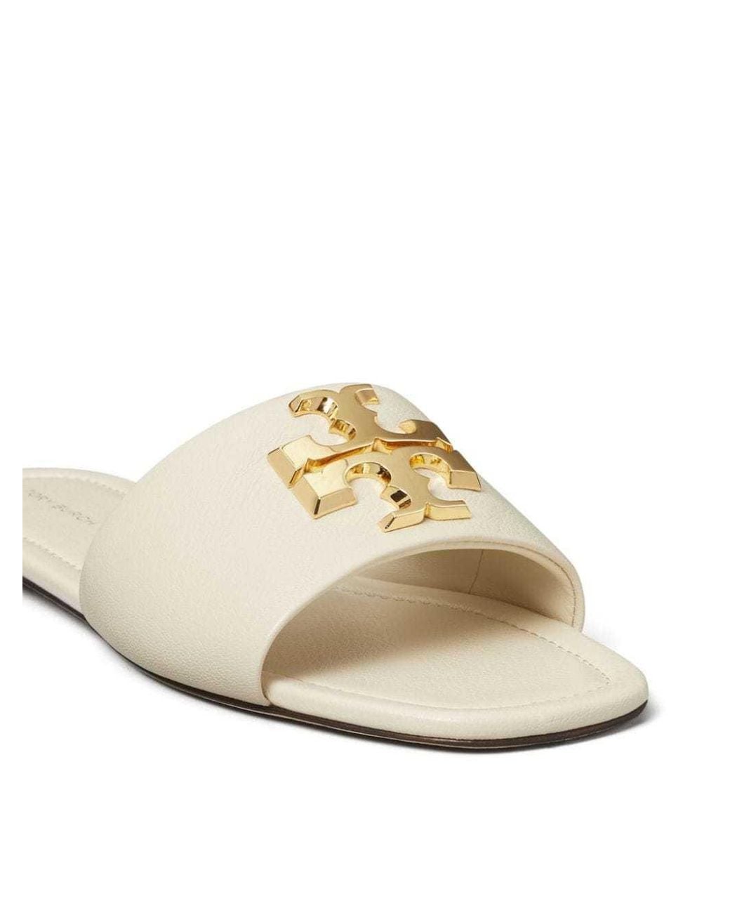 Tory Burch White Eleanor Logo Plaque Slides