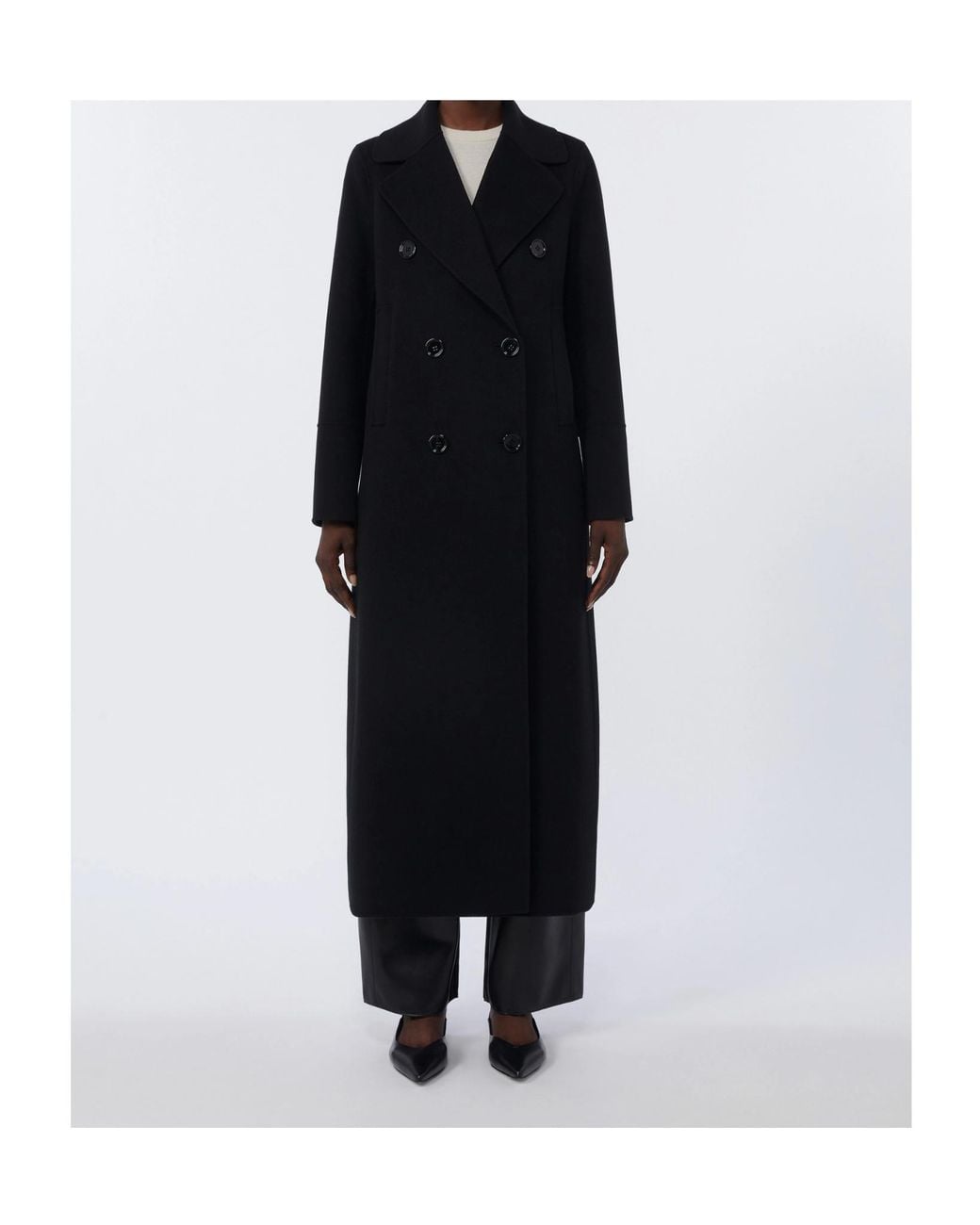 Max Mara Black Button Virgin Wool Coat