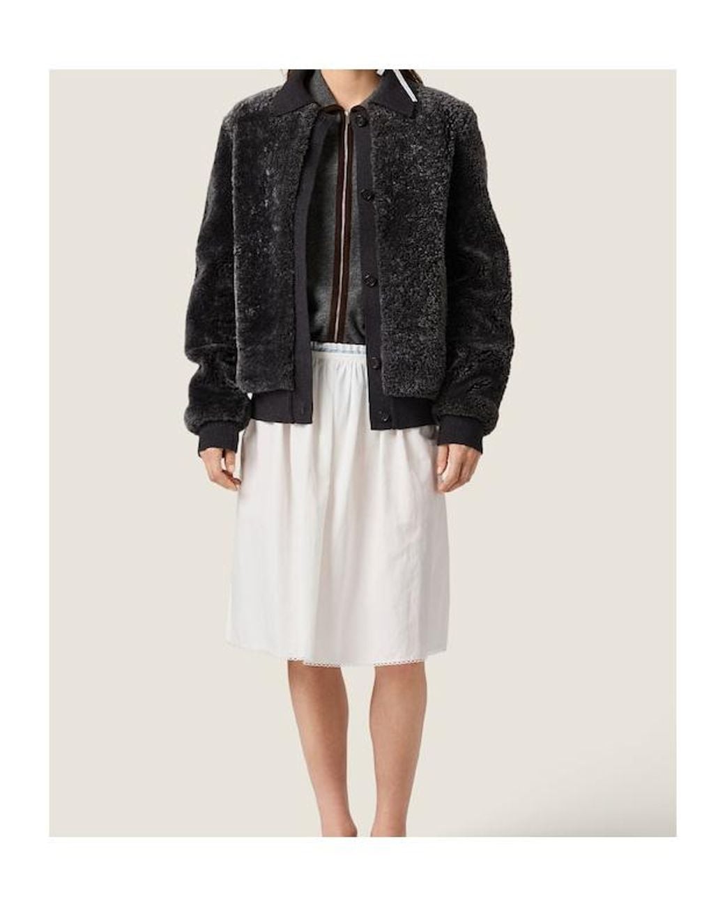 Miu Miu Black Shearling And Knit Blouson Jacket
