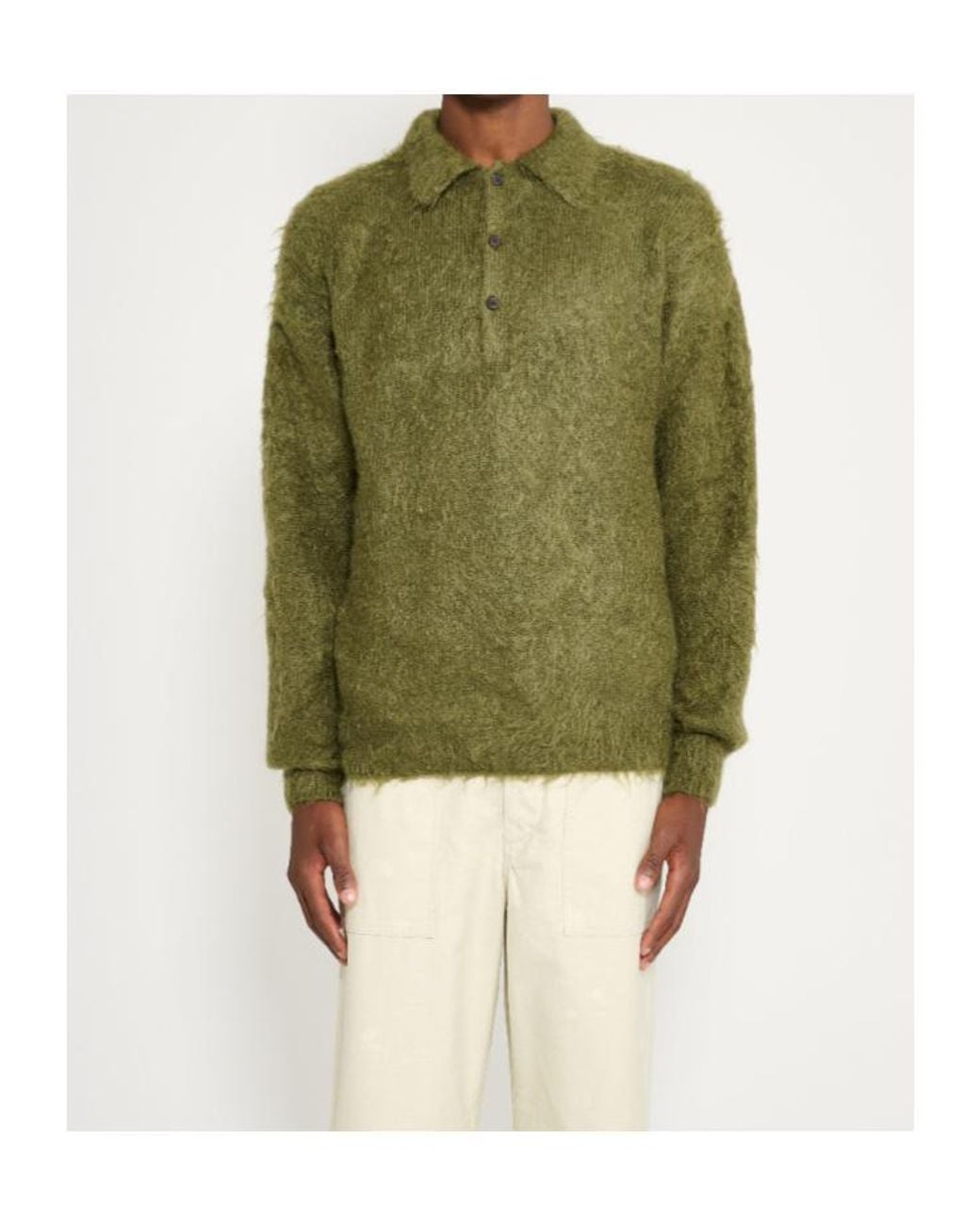 Auralee Green Brushed Mohair Polo Knitwear for men