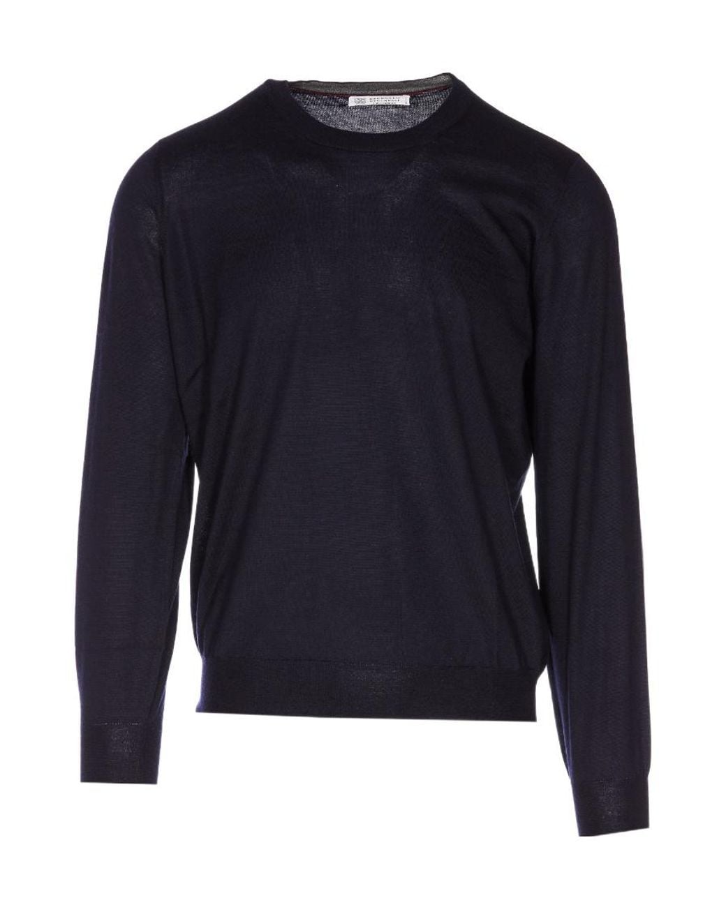 Brunello Cucinelli Blue Logo Round-Neck Sweater for men
