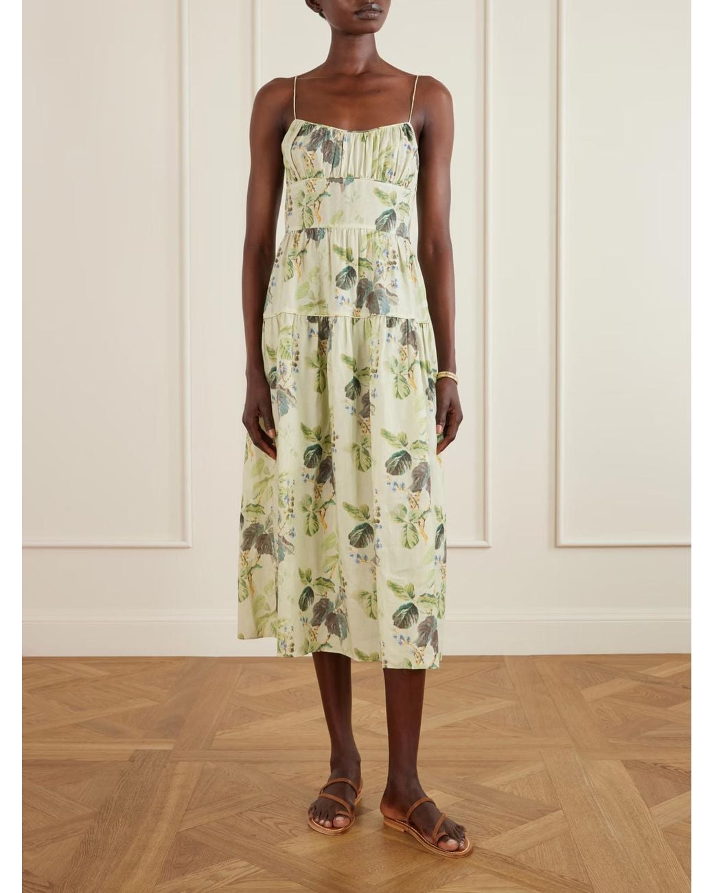 Doen White Benoit Multi-Layered Pleated Print Dress