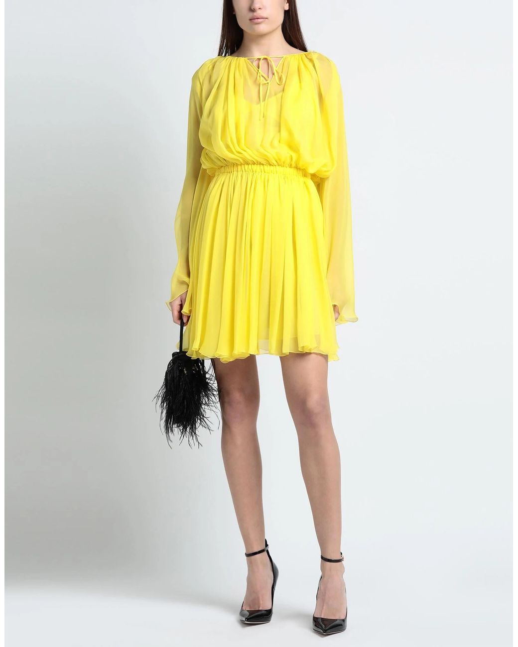 Dolce & Gabbana Yellow Ruched Long Sleeve Dress