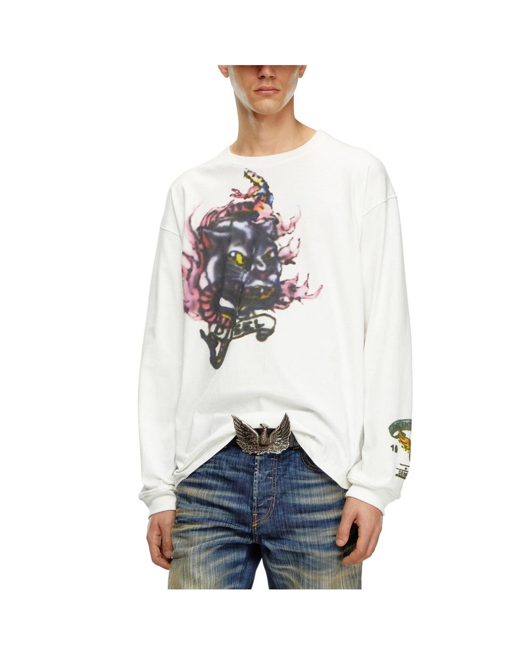 DIESEL White Graphic-Printed Long-Sleeved T-Shirt for men
