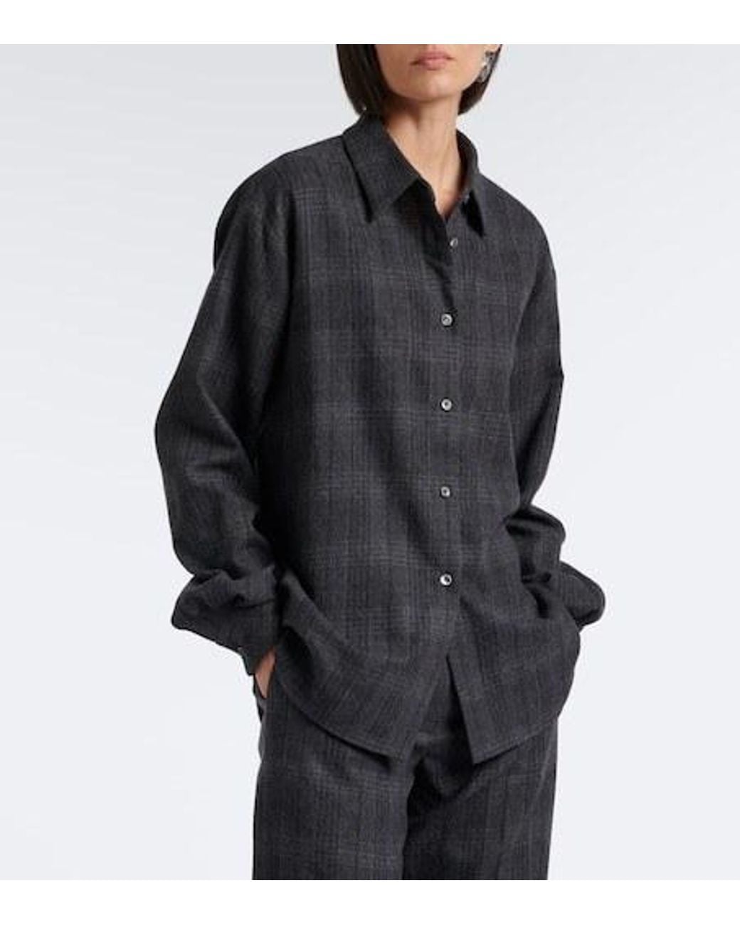 Magda Butrym Blue Classic Plaid Wool Shirt