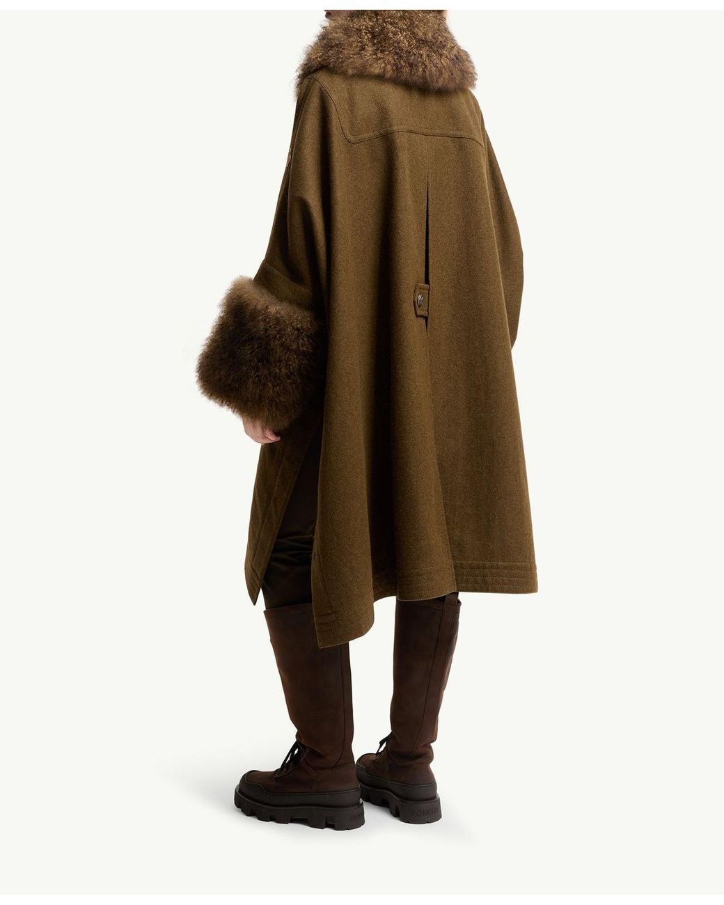 Moncler Brown Mantreau Shearling-Trimmed Loden Cape