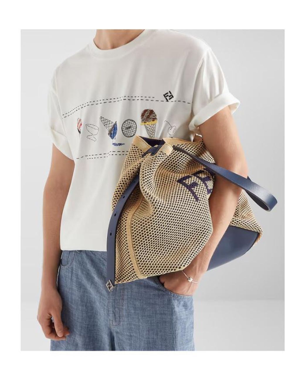 Fendi Natural Logo Printed Soft Large Hobo Bag for men
