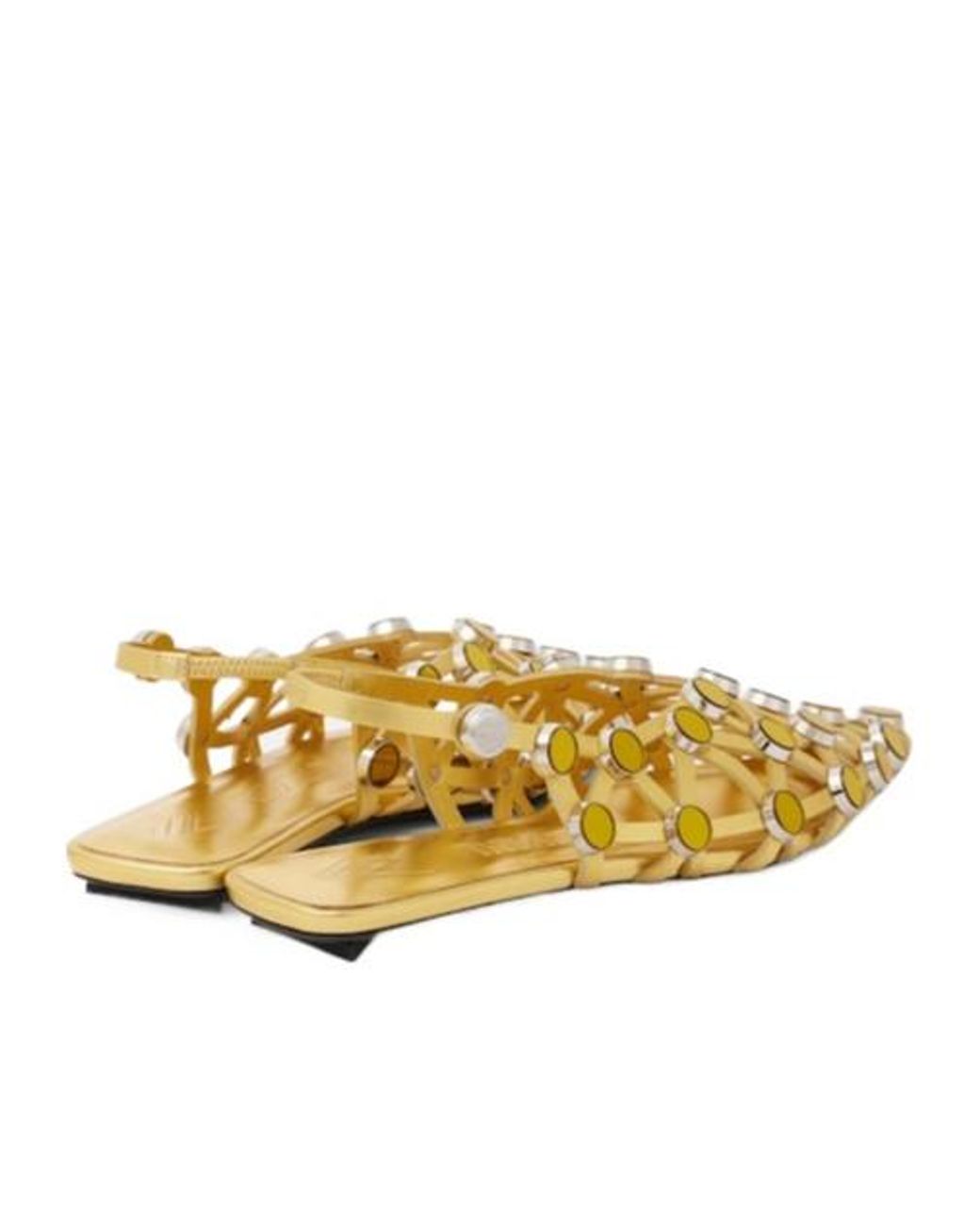 The Attico Yellow Grid Metallic Leather Slingback Flats