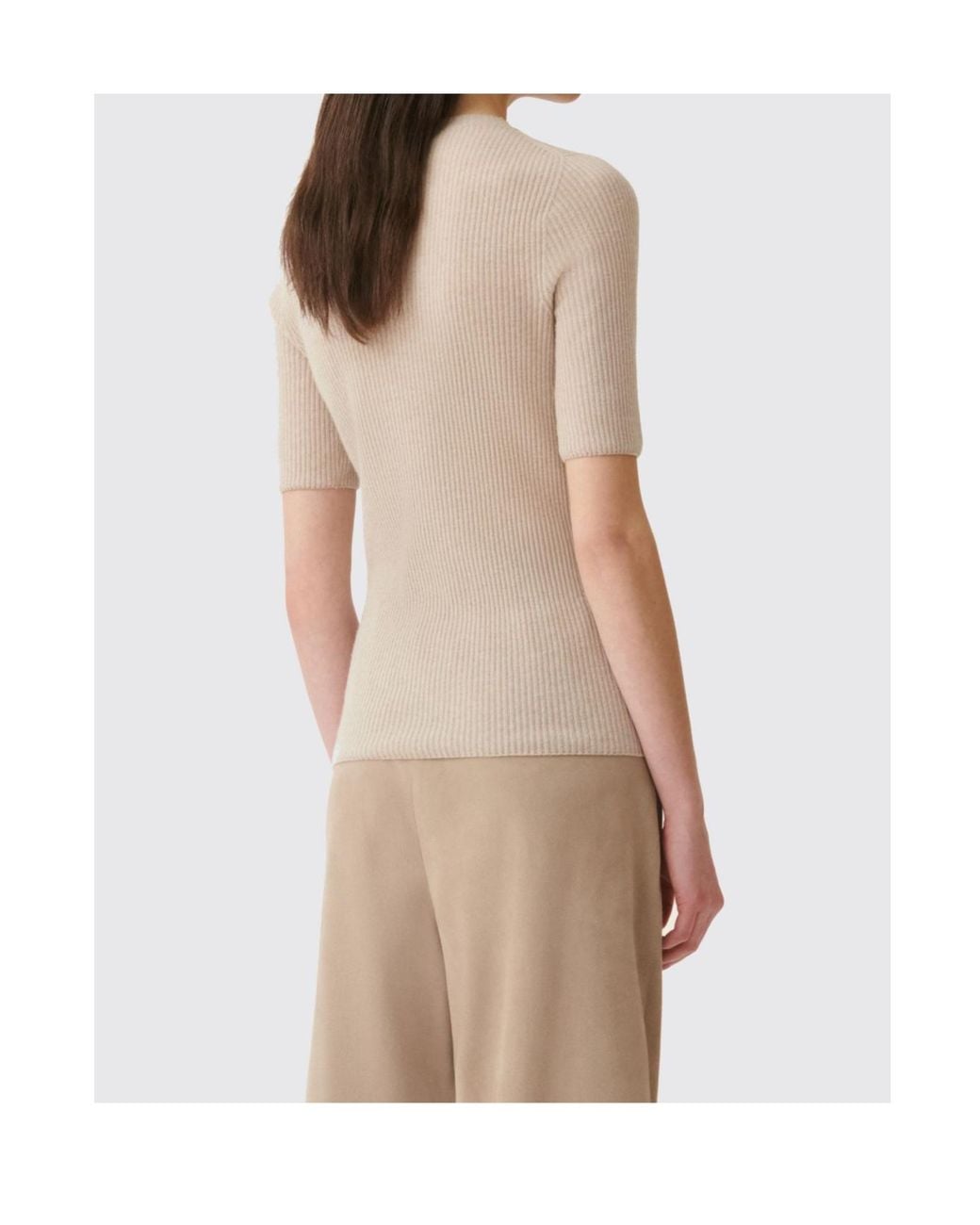 Fabiana Filippi Natural Ribbed Knit T-Shirt