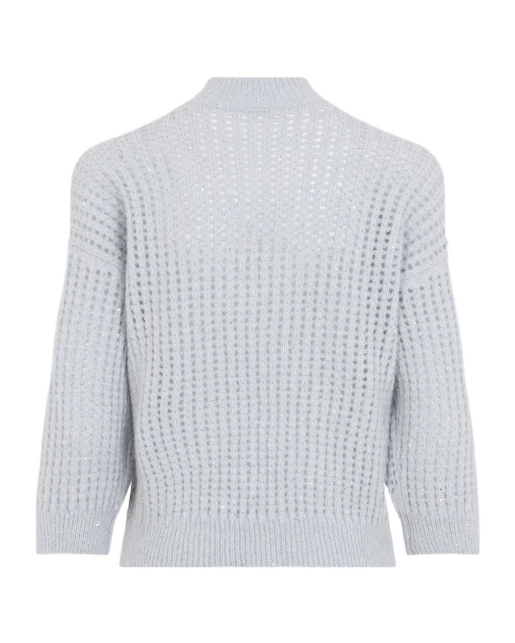 Peserico White Open-Knit Mock-Neck Knitted Sweater