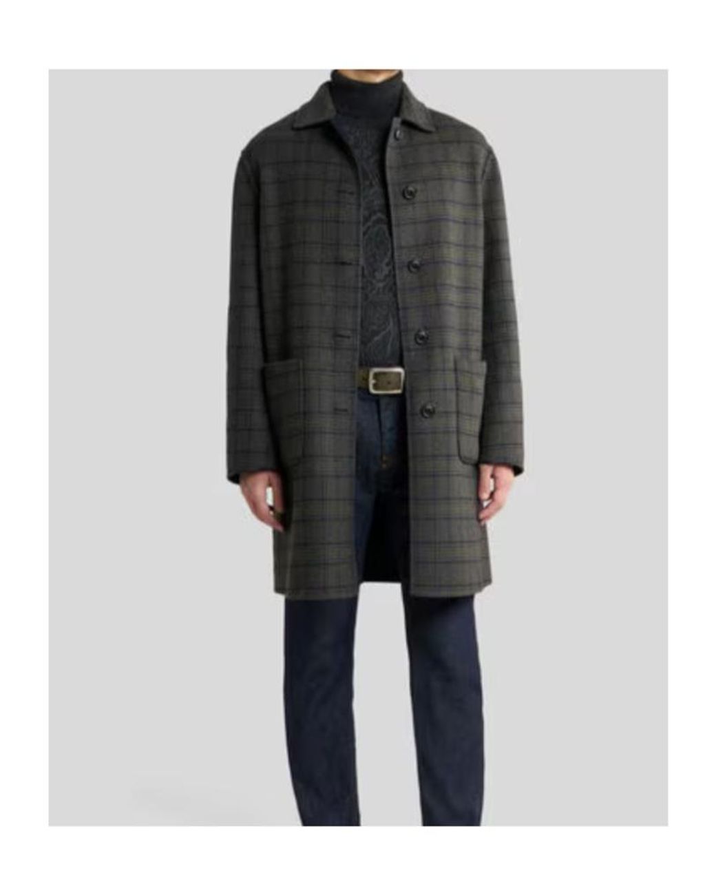 Etro Blue Soho Reversible Checked Coat for men