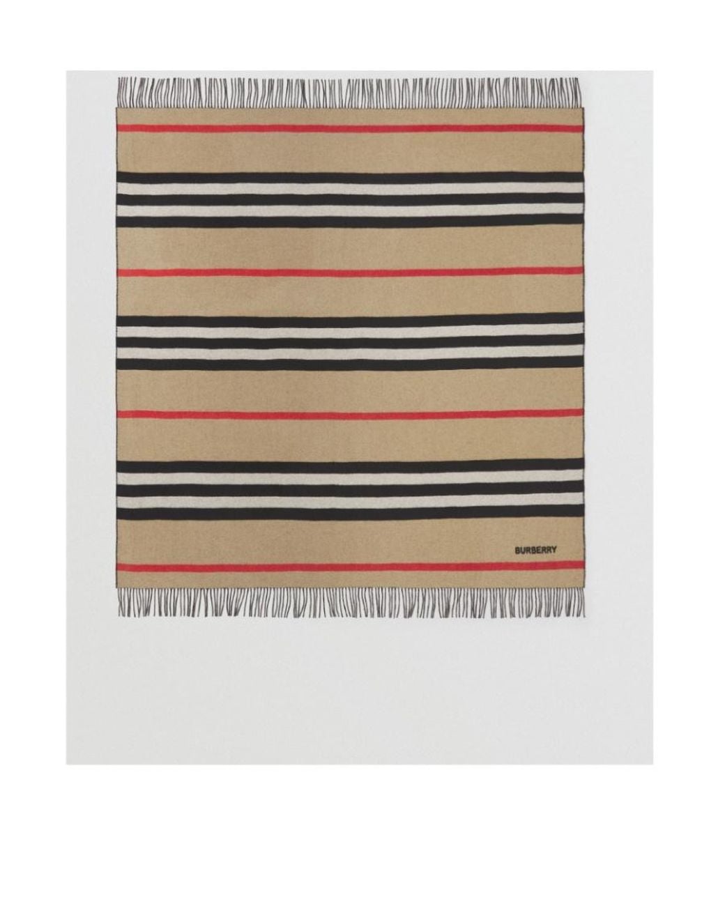 Burberry Brown Logo Embroidered Striped Fringed Scarf for men