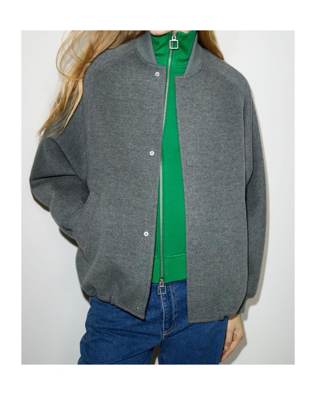 MAX&Co. Gray Double-Woven Wool Bomber Jacket