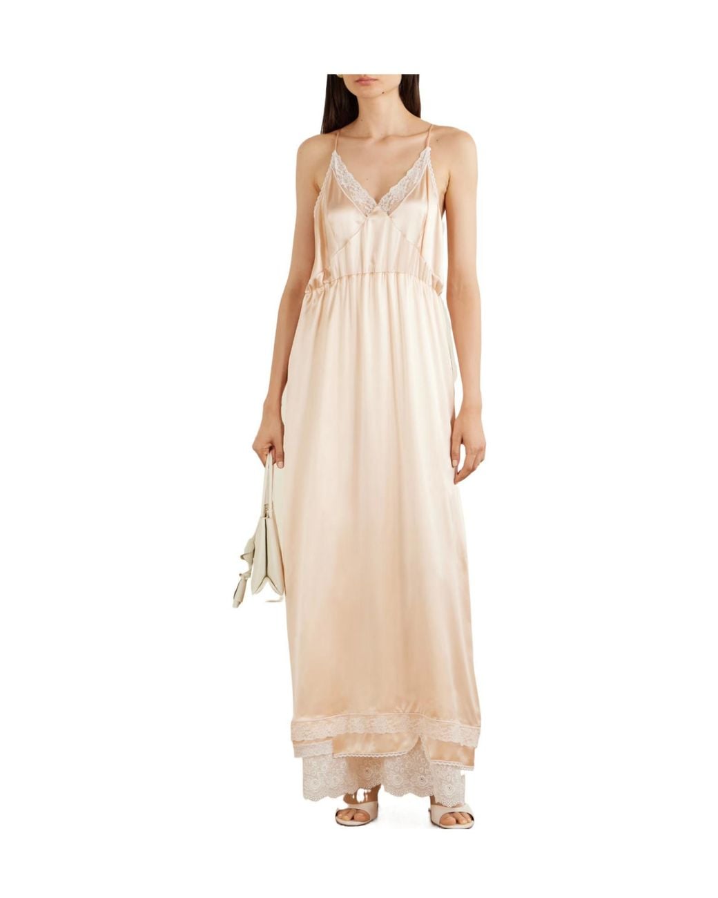 Magda Butrym White Lace-Trimmed Silk Satin Maxi Dress