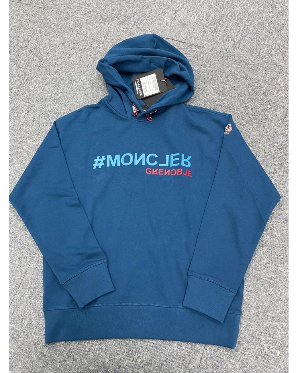 Moncler Blue Grenoble Logo Printed Jersey Hoodie for men
