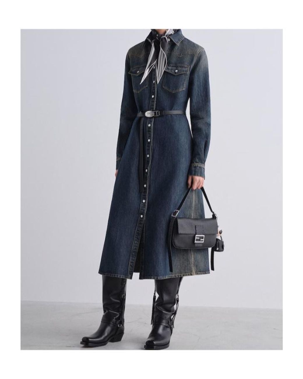 Fendi Blue Western Shirt Denim Dress