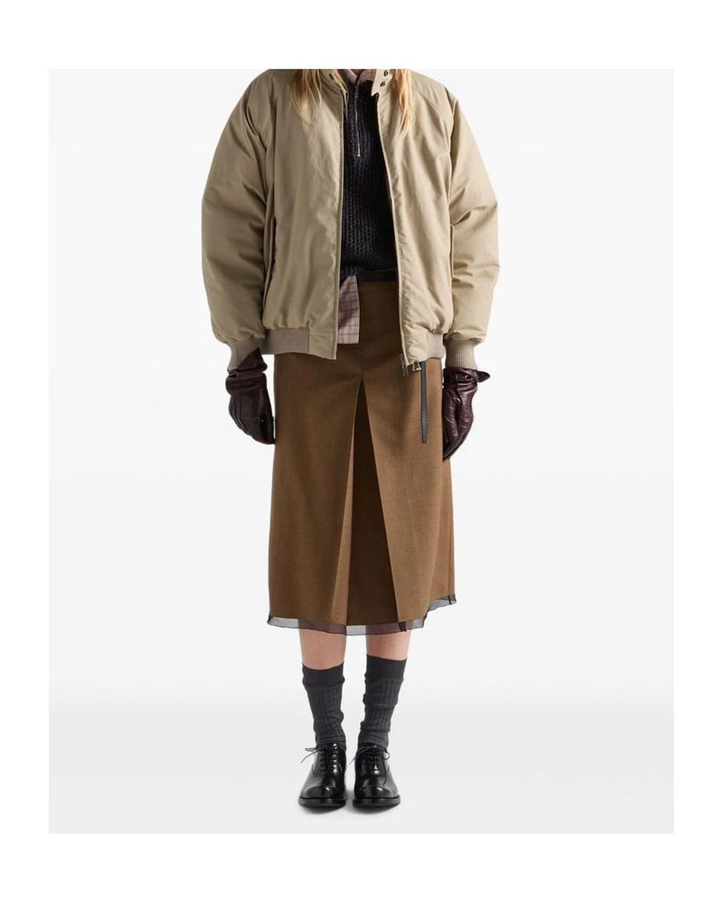 Prada Natural Ribbed Hem Down Jacket