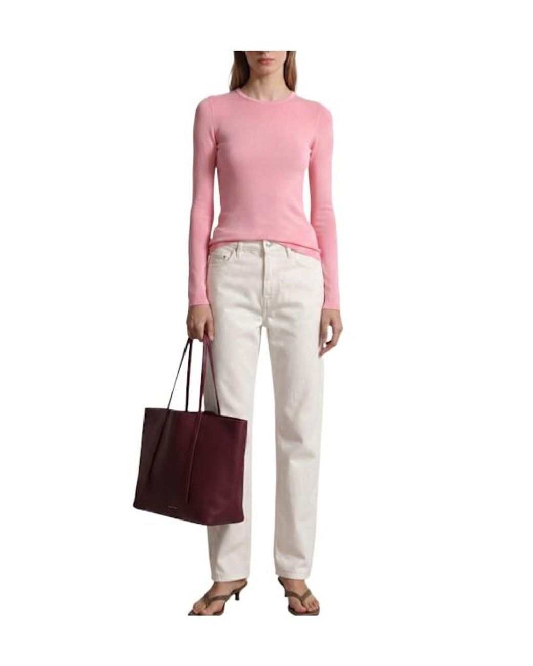 MSGM Pink Ribbed Long Sleeve Stretch T-Shirt