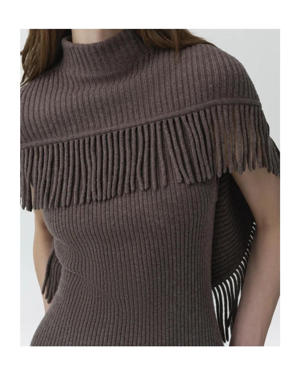 Jonathan Simkhai Brown Fringe-Trim Ribbed-Knit Dress