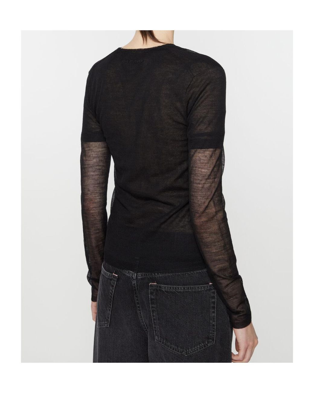 Acne Black Fine-Ribbed Sheer Cardigan