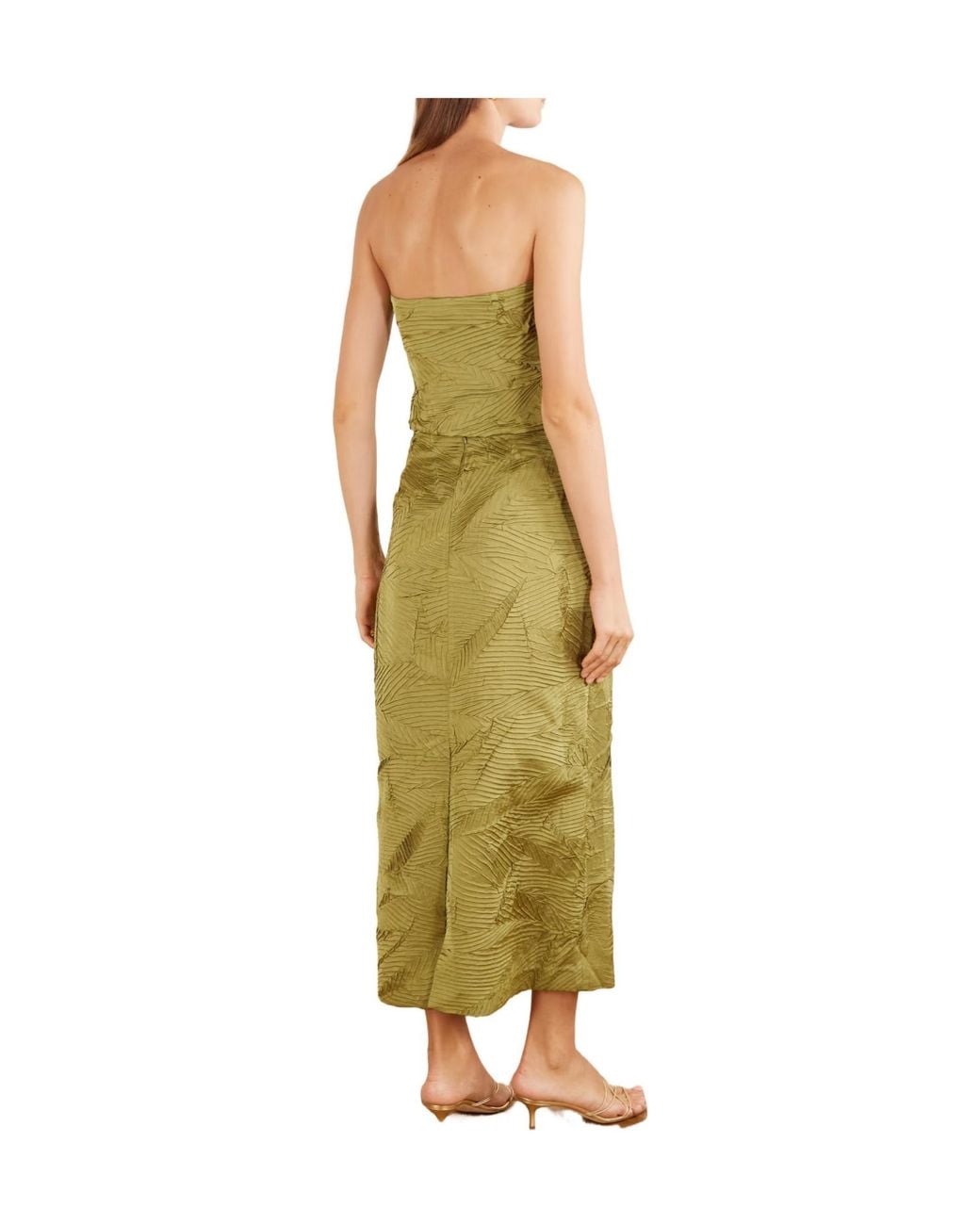 Ulla Johnson Green Heleen Pleated Satin Bustier Top