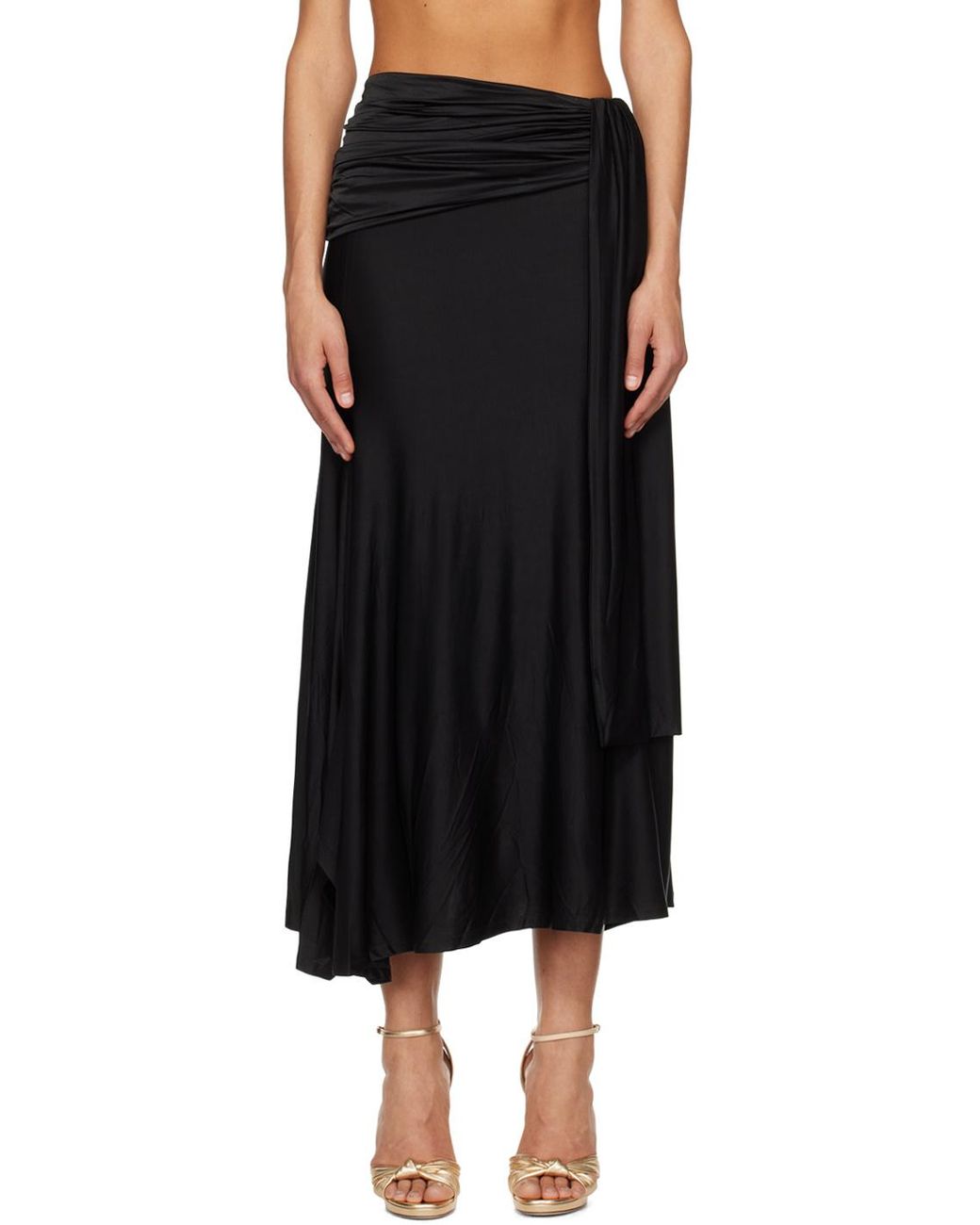 Rabanne Black Gathered Detailed Midi Skirt